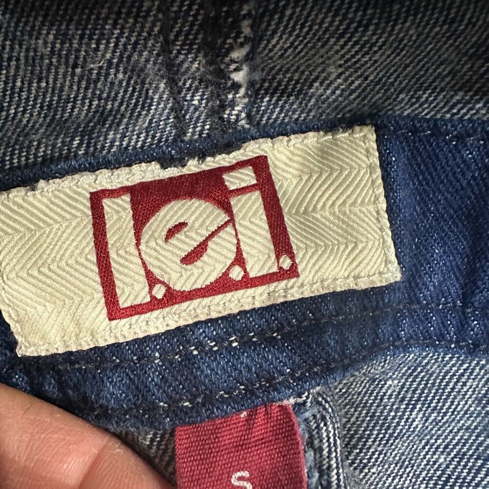 L.E.I. Dark Wash Denim Overall Shorts Size S - Picture 7 of 8
